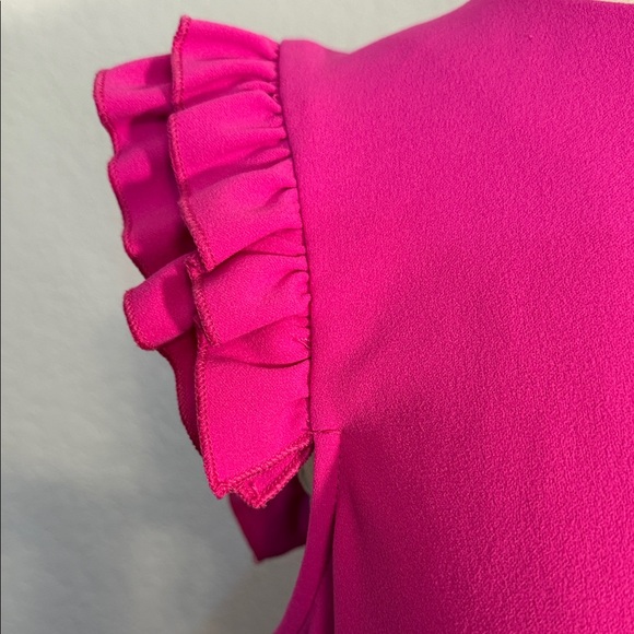 Women's Hot Pink Ruffle Sleeve Midi Dress - Picture 7 of 12